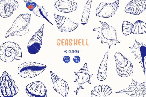 Download Seashell Clipart , 22 Blue Line Art - Blue Collection