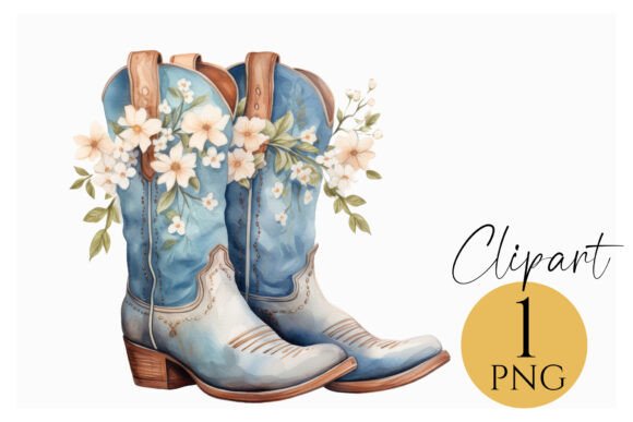 Download Floral Blue Cowboy Boots Clipart PNG - Blue Collection