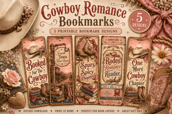 Download Cowboy Romance Bookmark Printable Set 5 - Romance Collection