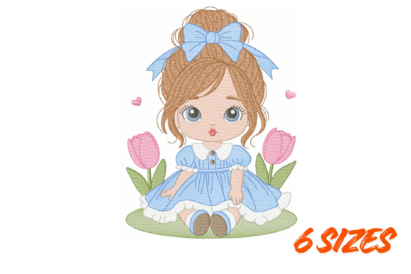 Download Cute Blue Dress Girl Embroidery Design - Blue Collection
